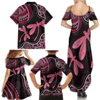 Australia Indigenous Mix Polynesian Family Matching Summer Maxi Dress and Hawaiian Shirt Pink Ribbon and Dragonflies - Aussie Hoodie