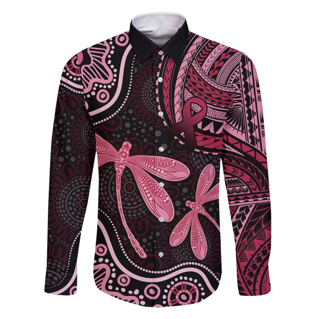 Australia Indigenous Mix Polynesian Family Matching Summer Maxi Dress and Hawaiian Shirt Pink Ribbon and Dragonflies - Aussie Hoodie