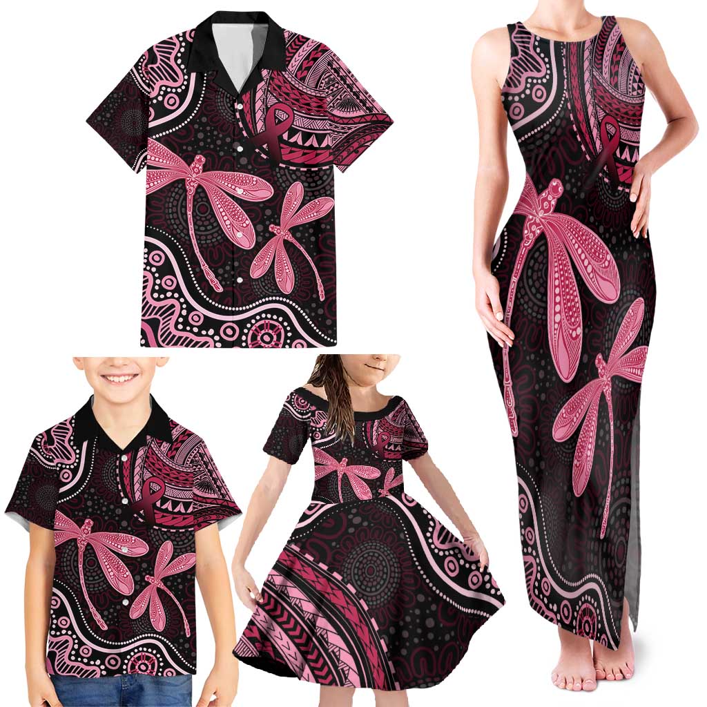 Australia Indigenous Mix Polynesian Family Matching Tank Maxi Dress and Hawaiian Shirt Pink Ribbon and Dragonflies - Aussie Hoodie