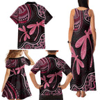 Australia Indigenous Mix Polynesian Family Matching Tank Maxi Dress and Hawaiian Shirt Pink Ribbon and Dragonflies - Aussie Hoodie