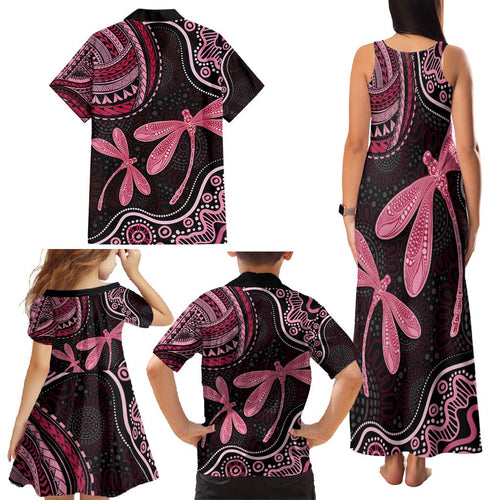 Australia Indigenous Mix Polynesian Family Matching Tank Maxi Dress and Hawaiian Shirt Pink Ribbon and Dragonflies - Aussie Hoodie
