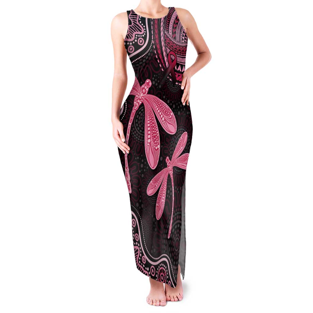 Australia Indigenous Mix Polynesian Family Matching Tank Maxi Dress and Hawaiian Shirt Pink Ribbon and Dragonflies - Aussie Hoodie