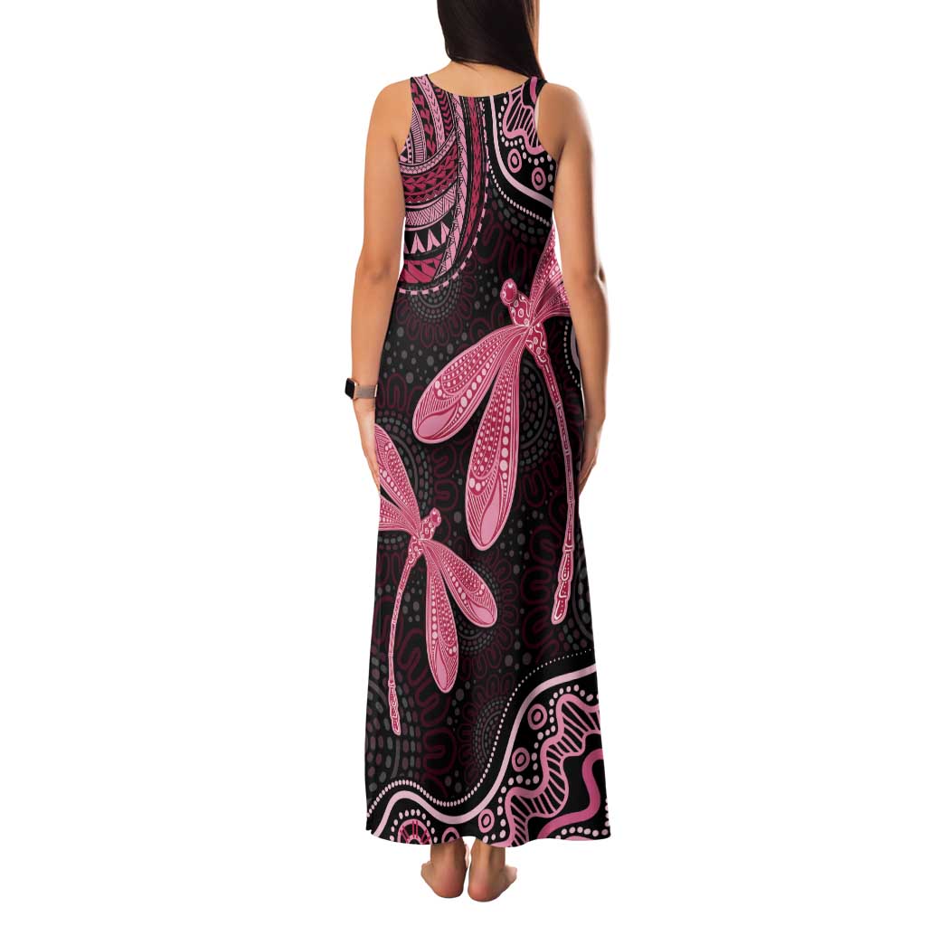 Australia Indigenous Mix Polynesian Family Matching Tank Maxi Dress and Hawaiian Shirt Pink Ribbon and Dragonflies - Aussie Hoodie