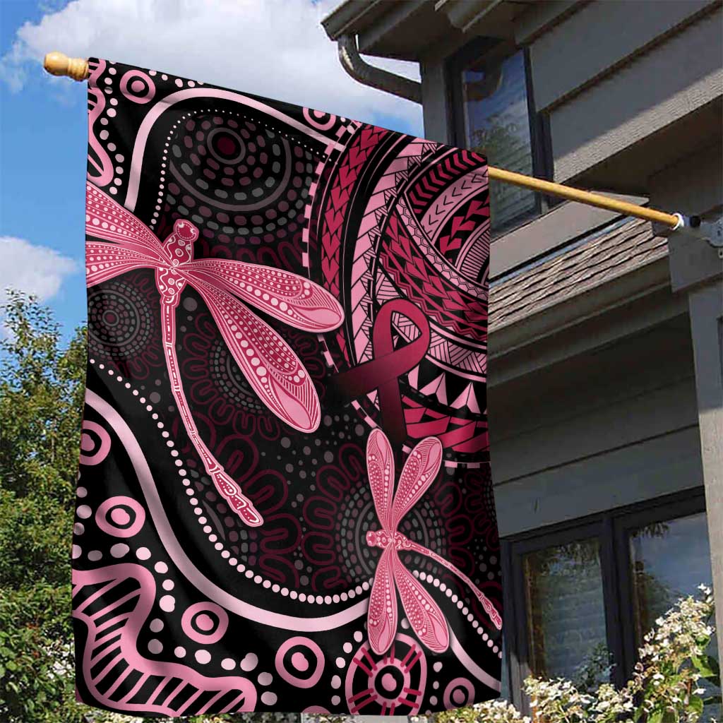 Australia Indigenous Mix Polynesian Garden Flag Pink Ribbon and Dragonflies - Aussie Hoodie