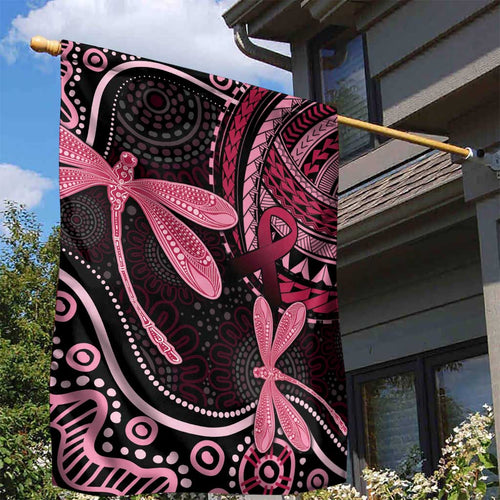 Australia Indigenous Mix Polynesian Garden Flag Pink Ribbon and Dragonflies - Aussie Hoodie