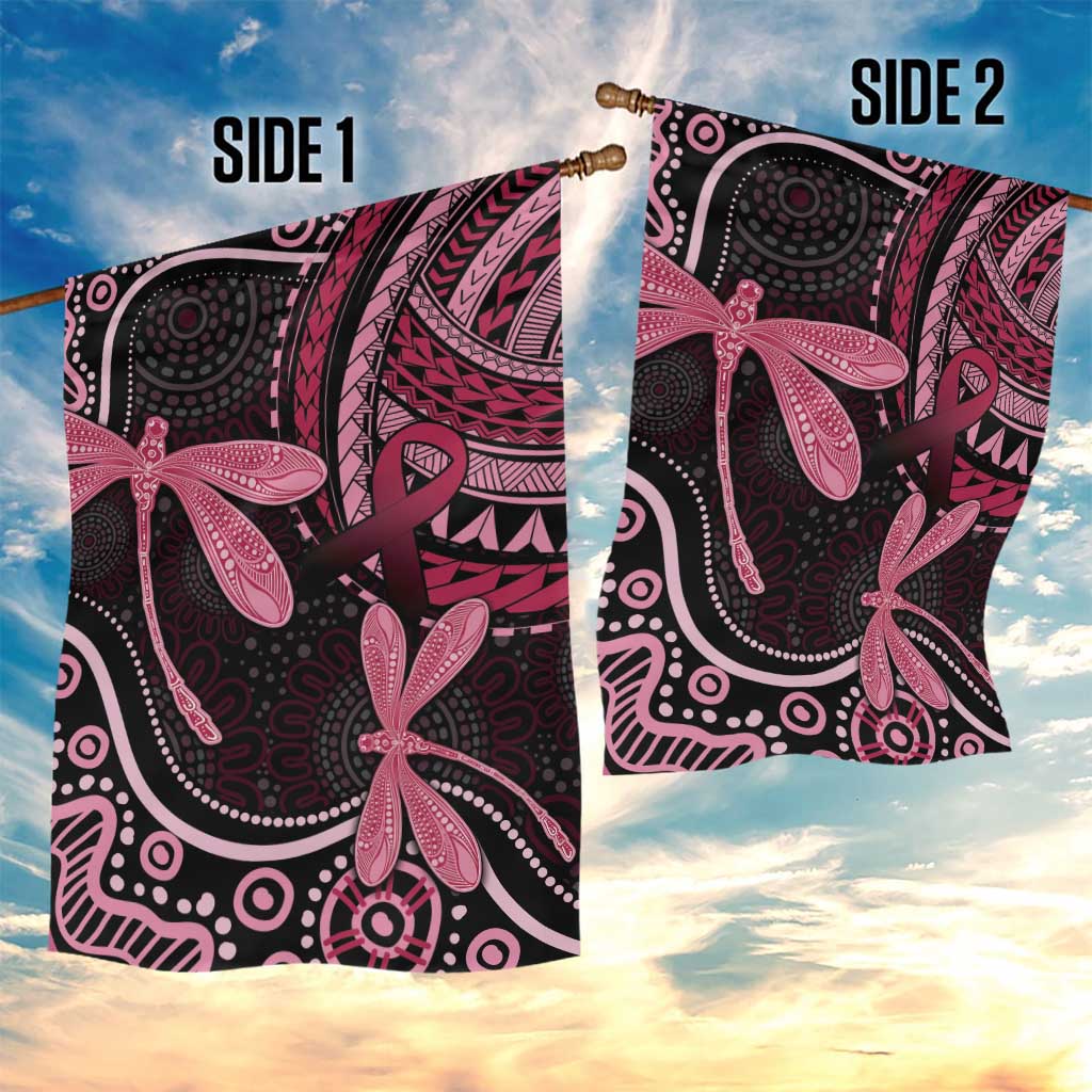 Australia Indigenous Mix Polynesian Garden Flag Pink Ribbon and Dragonflies - Aussie Hoodie