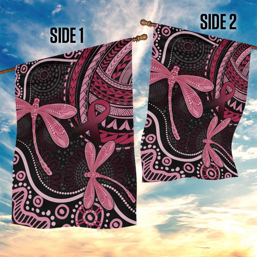 Australia Indigenous Mix Polynesian Garden Flag Pink Ribbon and Dragonflies - Aussie Hoodie