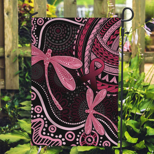 Australia Indigenous Mix Polynesian Garden Flag Pink Ribbon and Dragonflies - Aussie Hoodie