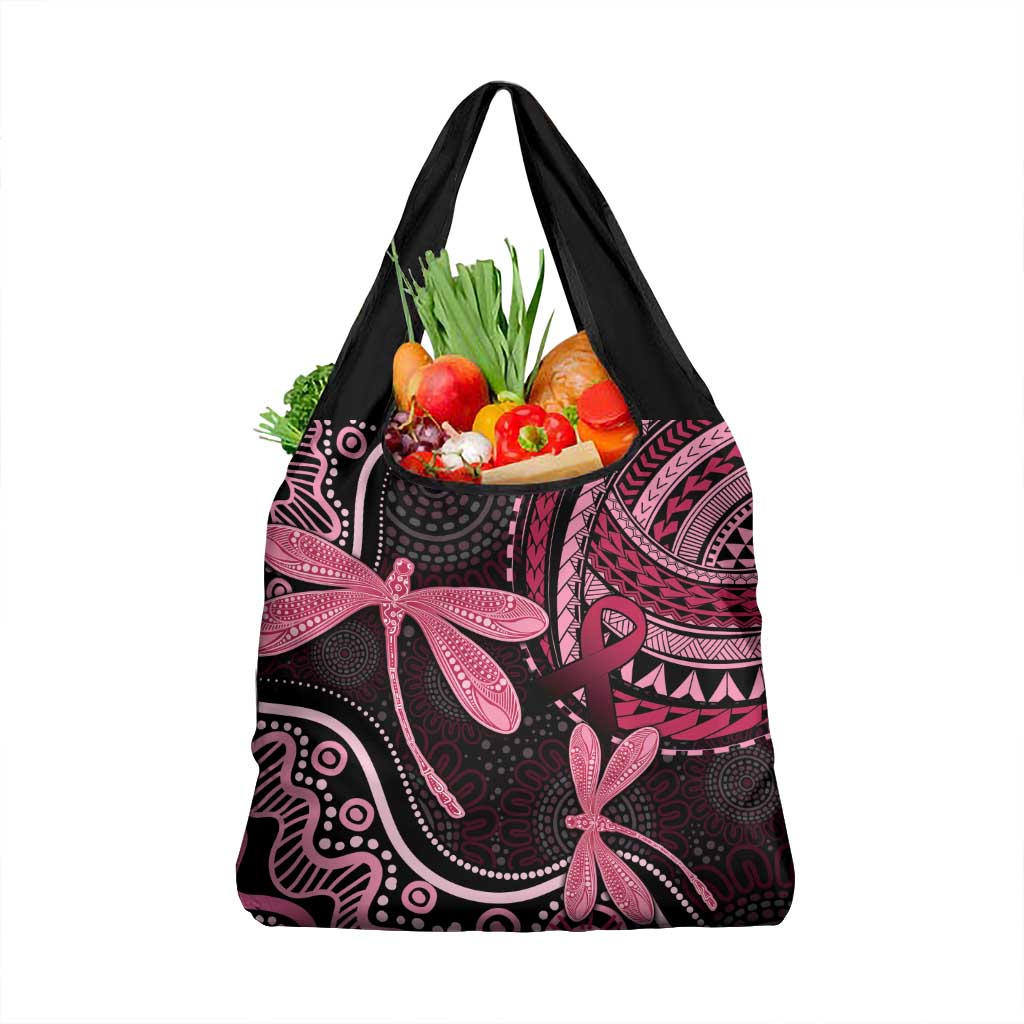 Australia Indigenous Mix Polynesian Grocery Bag Pink Ribbon and Dragonflies - Aussie Hoodie