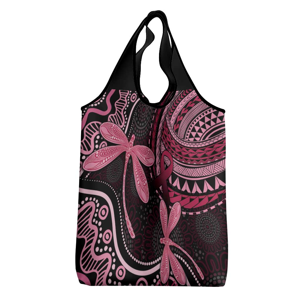 Australia Indigenous Mix Polynesian Grocery Bag Pink Ribbon and Dragonflies - Aussie Hoodie