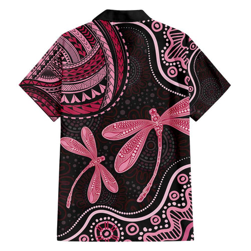 Australia Indigenous Mix Polynesian Hawaiian Shirt Pink Ribbon and Dragonflies - Aussie Hoodie