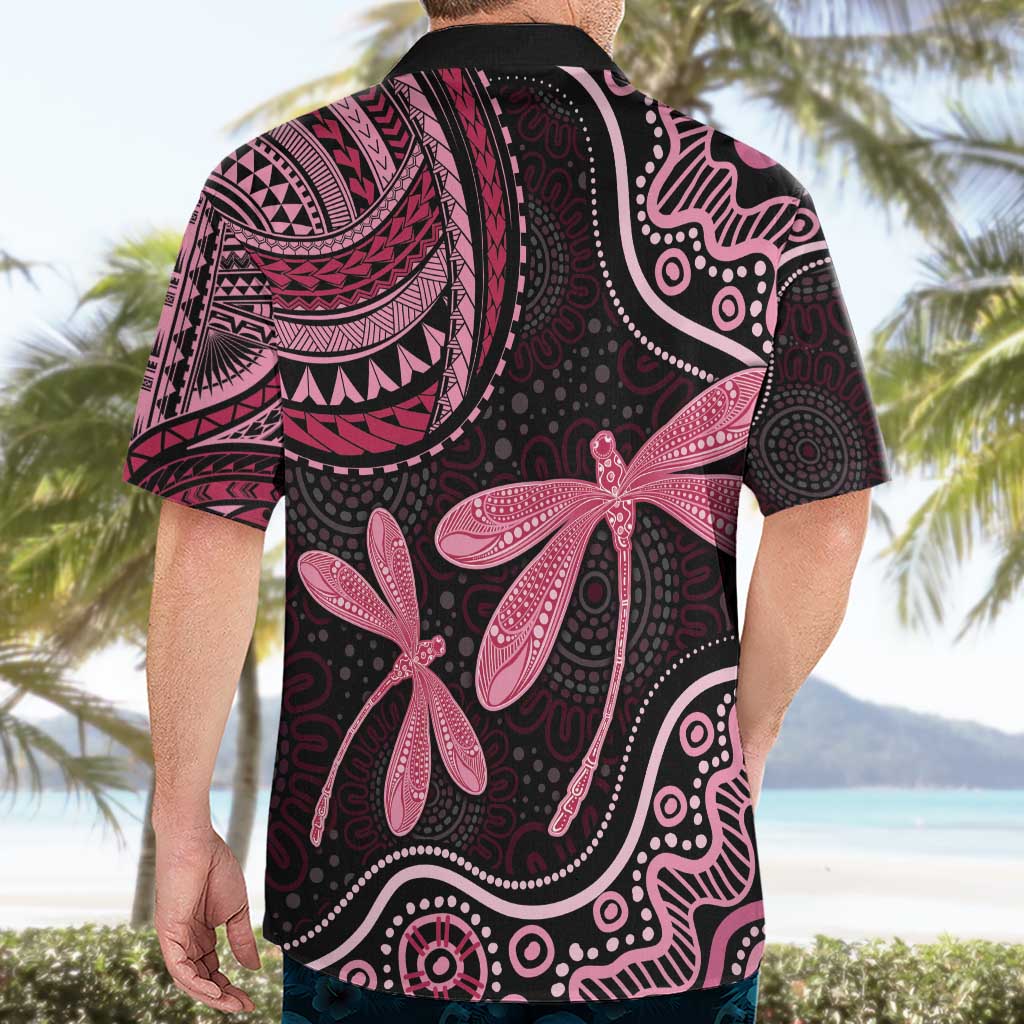 Australia Indigenous Mix Polynesian Hawaiian Shirt Pink Ribbon and Dragonflies - Aussie Hoodie