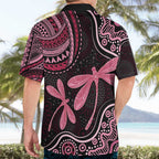 Australia Indigenous Mix Polynesian Hawaiian Shirt Pink Ribbon and Dragonflies - Aussie Hoodie