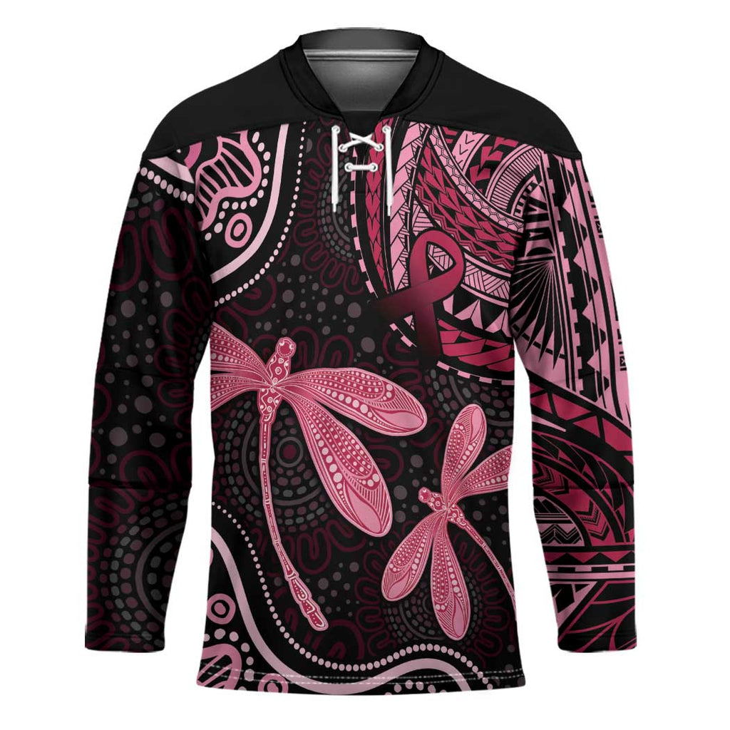 Australia Indigenous Mix Polynesian Hockey Jersey Pink Ribbon and Dragonflies - Aussie Hoodie