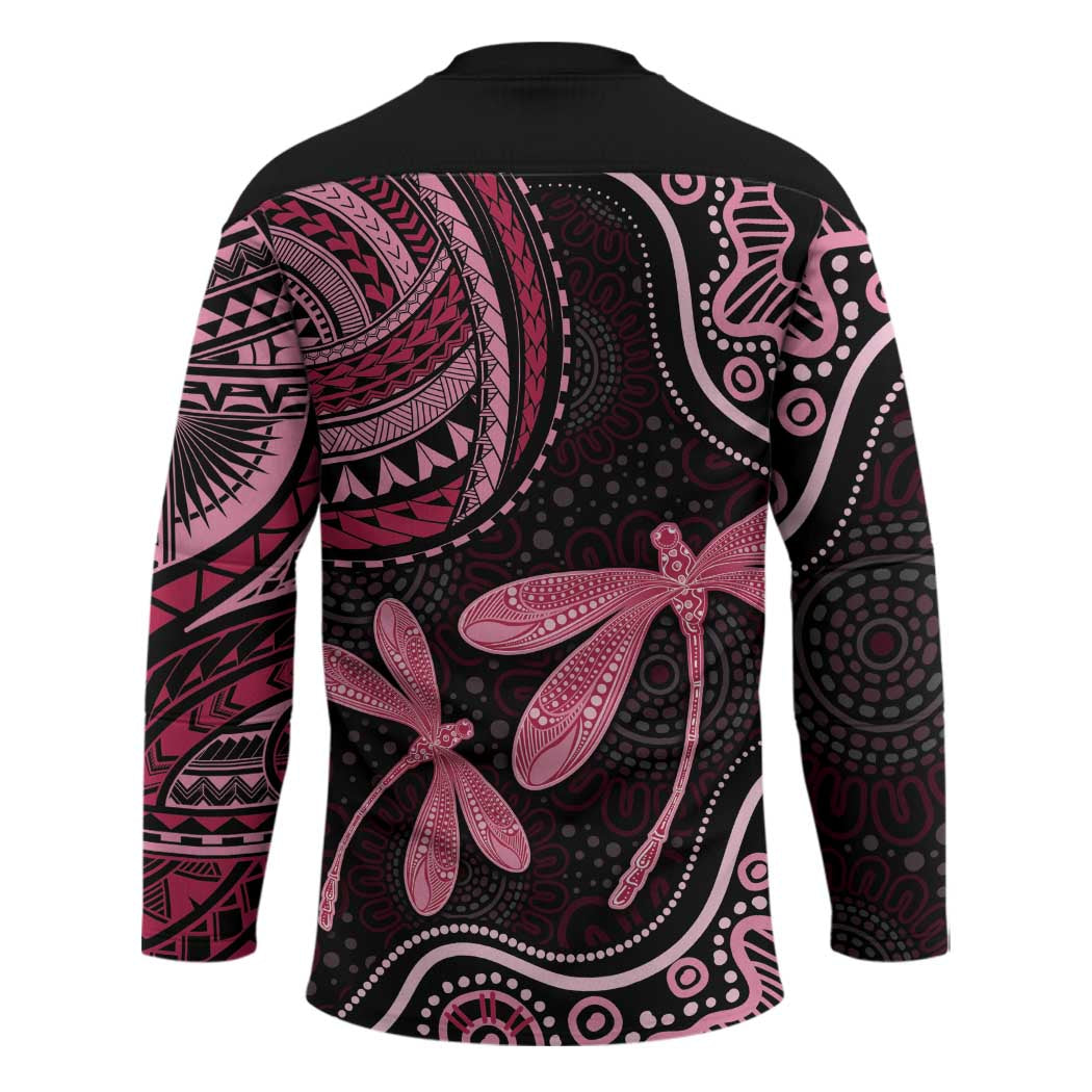 Australia Indigenous Mix Polynesian Hockey Jersey Pink Ribbon and Dragonflies - Aussie Hoodie