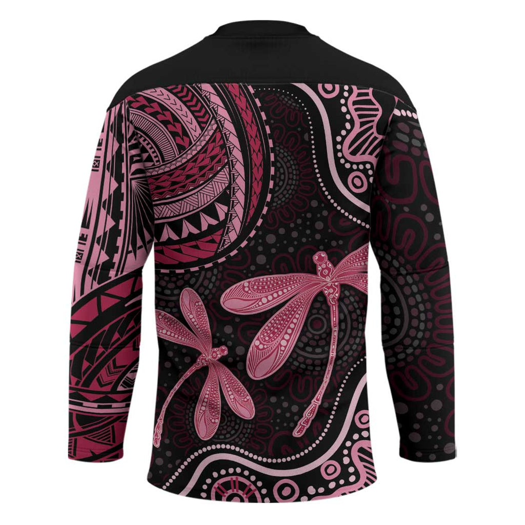 Australia Indigenous Mix Polynesian Hockey Jersey Pink Ribbon and Dragonflies - Aussie Hoodie