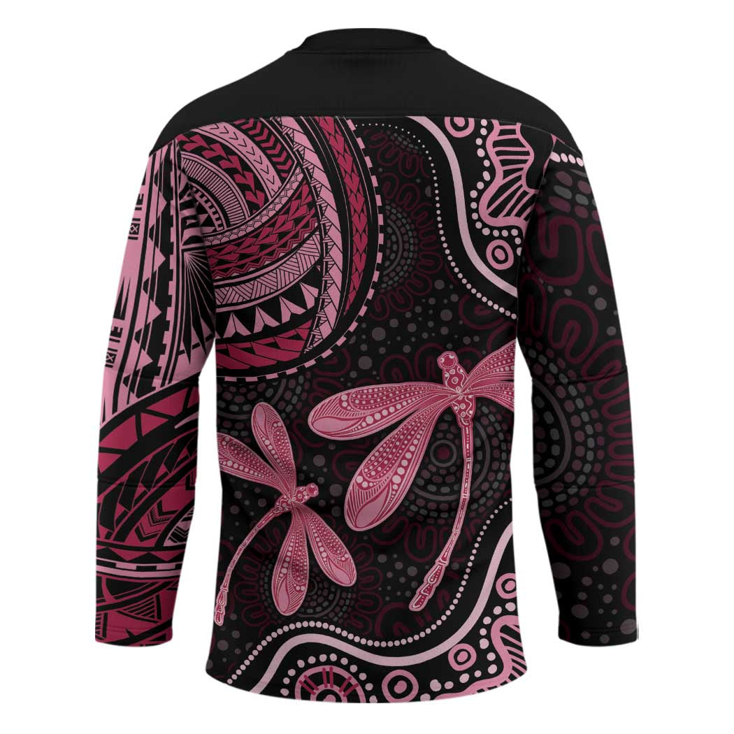 Australia Indigenous Mix Polynesian Hockey Jersey Pink Ribbon and Dragonflies - Aussie Hoodie