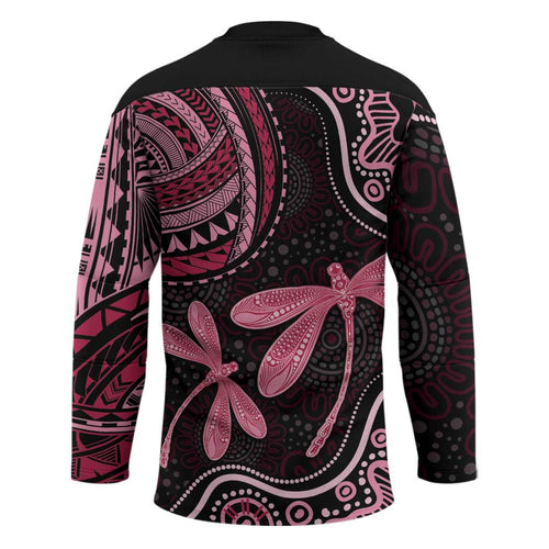 Australia Indigenous Mix Polynesian Hockey Jersey Pink Ribbon and Dragonflies - Aussie Hoodie
