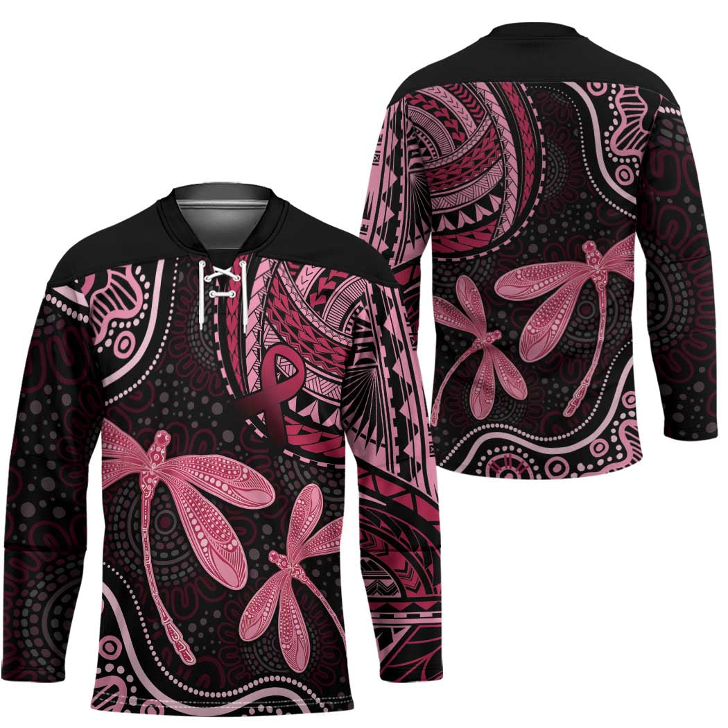 Australia Indigenous Mix Polynesian Hockey Jersey Pink Ribbon and Dragonflies - Aussie Hoodie