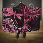 Australia Indigenous Mix Polynesian Hooded Blanket Pink Ribbon and Dragonflies - Aussie Hoodie