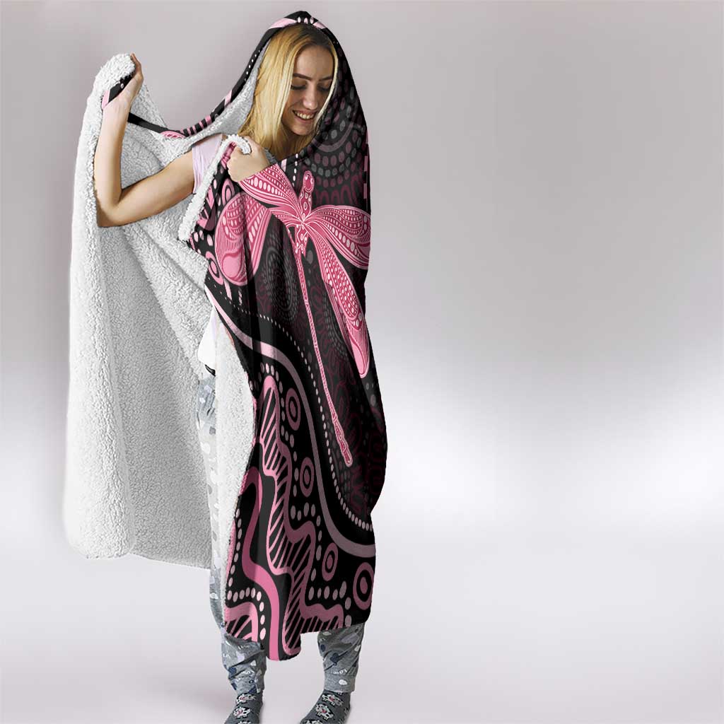 Australia Indigenous Mix Polynesian Hooded Blanket Pink Ribbon and Dragonflies - Aussie Hoodie