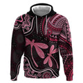 Australia Indigenous Mix Polynesian Hoodie Pink Ribbon and Dragonflies - Aussie Hoodie