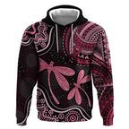 Australia Indigenous Mix Polynesian Hoodie Pink Ribbon and Dragonflies - Aussie Hoodie