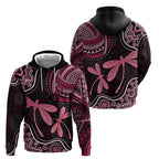 Australia Indigenous Mix Polynesian Hoodie Pink Ribbon and Dragonflies - Aussie Hoodie