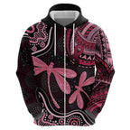 Australia Indigenous Mix Polynesian Hoodie Pink Ribbon and Dragonflies - Aussie Hoodie