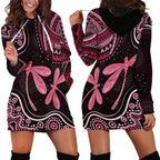 Australia Indigenous Mix Polynesian Hoodie Dress Pink Ribbon and Dragonflies - Aussie Hoodie