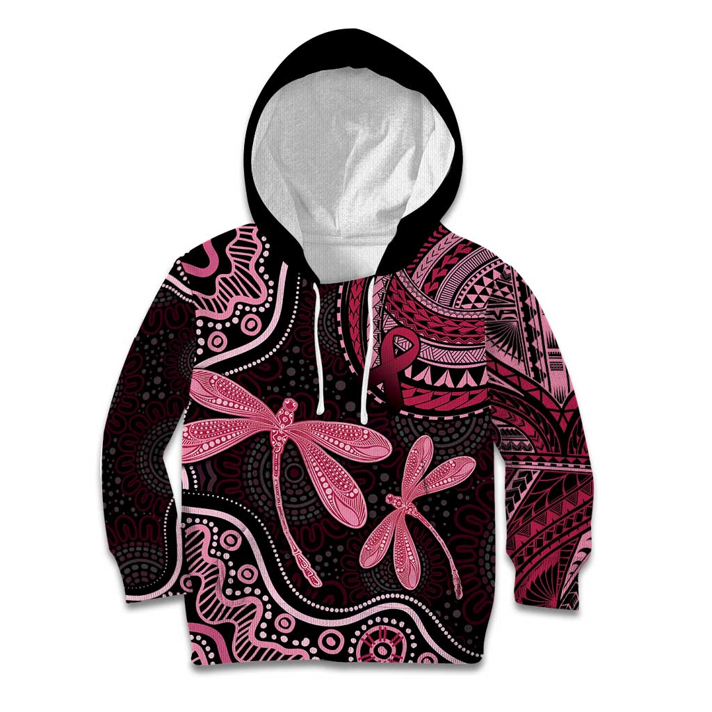 Australia Indigenous Mix Polynesian Kid Hoodie Pink Ribbon and Dragonflies - Aussie Hoodie