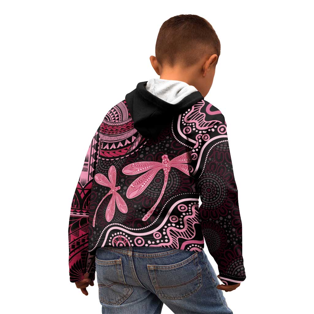 Australia Indigenous Mix Polynesian Kid Hoodie Pink Ribbon and Dragonflies - Aussie Hoodie