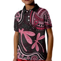 Australia Indigenous Mix Polynesian Kid Polo Shirt Pink Ribbon and Dragonflies - Aussie Hoodie