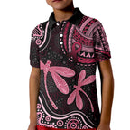 Australia Indigenous Mix Polynesian Kid Polo Shirt Pink Ribbon and Dragonflies - Aussie Hoodie