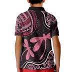 Australia Indigenous Mix Polynesian Kid Polo Shirt Pink Ribbon and Dragonflies - Aussie Hoodie