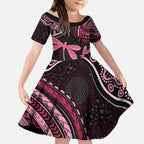 Australia Indigenous Mix Polynesian Kid Short Sleeve Dress Pink Ribbon and Dragonflies - Aussie Hoodie