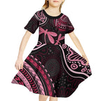 Australia Indigenous Mix Polynesian Kid Short Sleeve Dress Pink Ribbon and Dragonflies - Aussie Hoodie