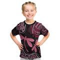 Australia Indigenous Mix Polynesian Kid T Shirt Pink Ribbon and Dragonflies - Aussie Hoodie