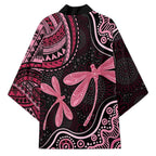 Australia Indigenous Mix Polynesian Kimono Pink Ribbon and Dragonflies - Aussie Hoodie