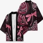 Australia Indigenous Mix Polynesian Kimono Pink Ribbon and Dragonflies - Aussie Hoodie