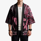 Australia Indigenous Mix Polynesian Kimono Pink Ribbon and Dragonflies - Aussie Hoodie