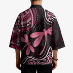 Australia Indigenous Mix Polynesian Kimono Pink Ribbon and Dragonflies - Aussie Hoodie