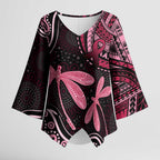 Australia Indigenous Mix Polynesian Kimono Sleeve Blouse Pink Ribbon and Dragonflies - Aussie Hoodie