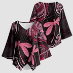 Australia Indigenous Mix Polynesian Kimono Sleeve Blouse Pink Ribbon and Dragonflies - Aussie Hoodie