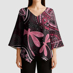 Australia Indigenous Mix Polynesian Kimono Sleeve Blouse Pink Ribbon and Dragonflies - Aussie Hoodie