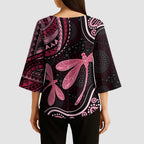 Australia Indigenous Mix Polynesian Kimono Sleeve Blouse Pink Ribbon and Dragonflies - Aussie Hoodie