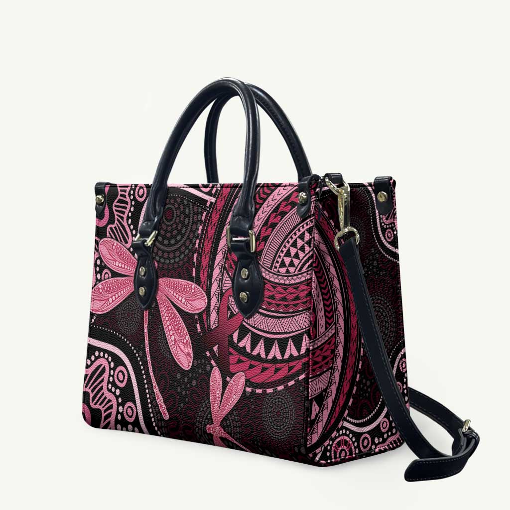 Australia Indigenous Mix Polynesian Leather Bag Pink Ribbon and Dragonflies - Aussie Hoodie