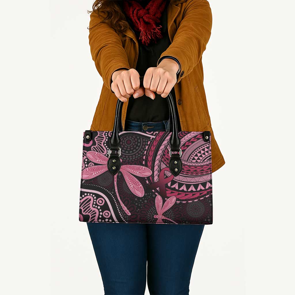 Australia Indigenous Mix Polynesian Leather Bag Pink Ribbon and Dragonflies - Aussie Hoodie