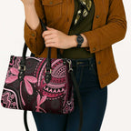 Australia Indigenous Mix Polynesian Leather Bag Pink Ribbon and Dragonflies - Aussie Hoodie