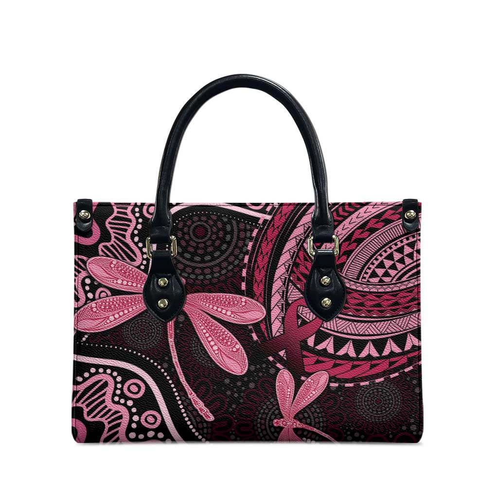 Australia Indigenous Mix Polynesian Leather Bag Pink Ribbon and Dragonflies - Aussie Hoodie